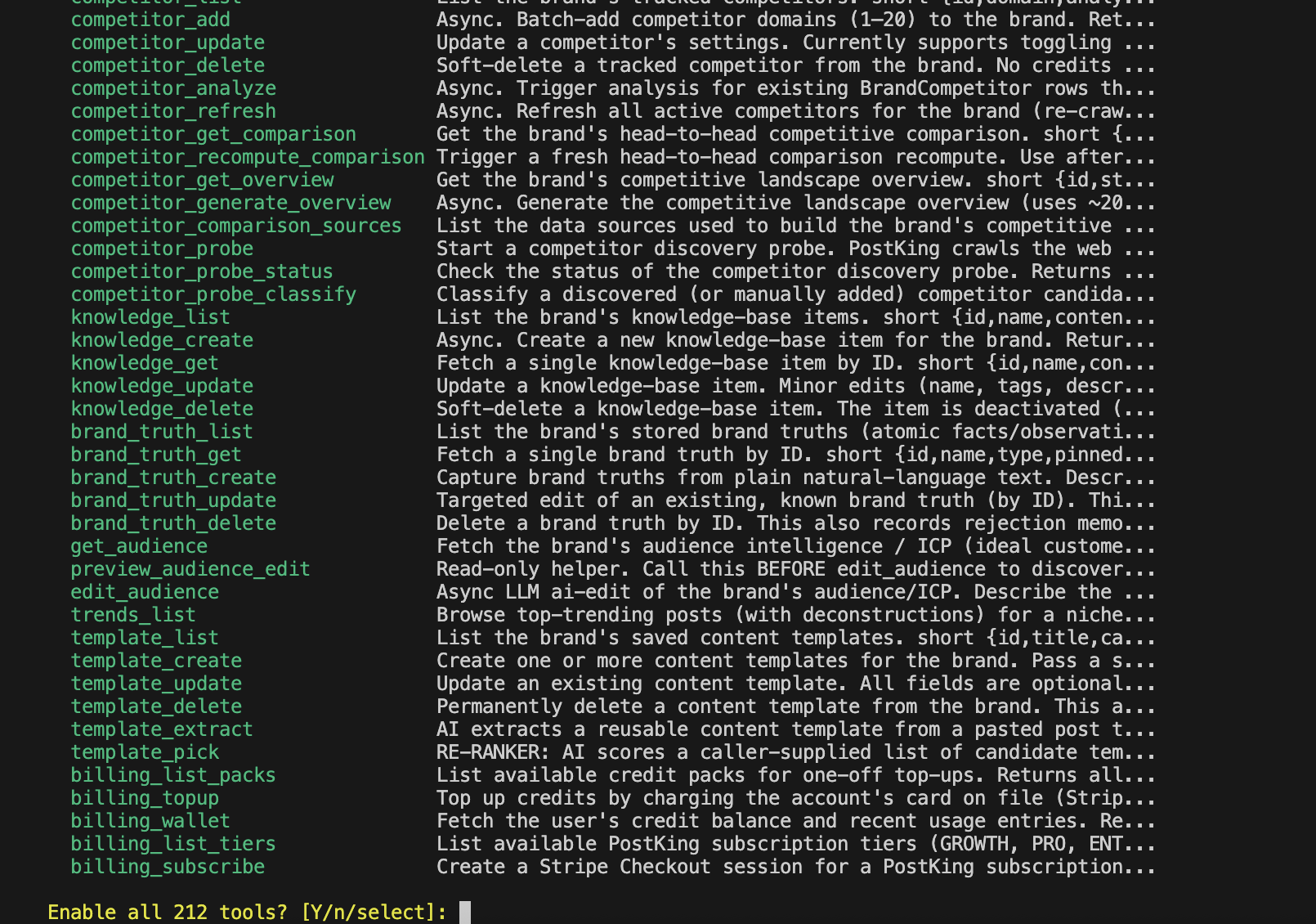 Approving 212 tools in terminal