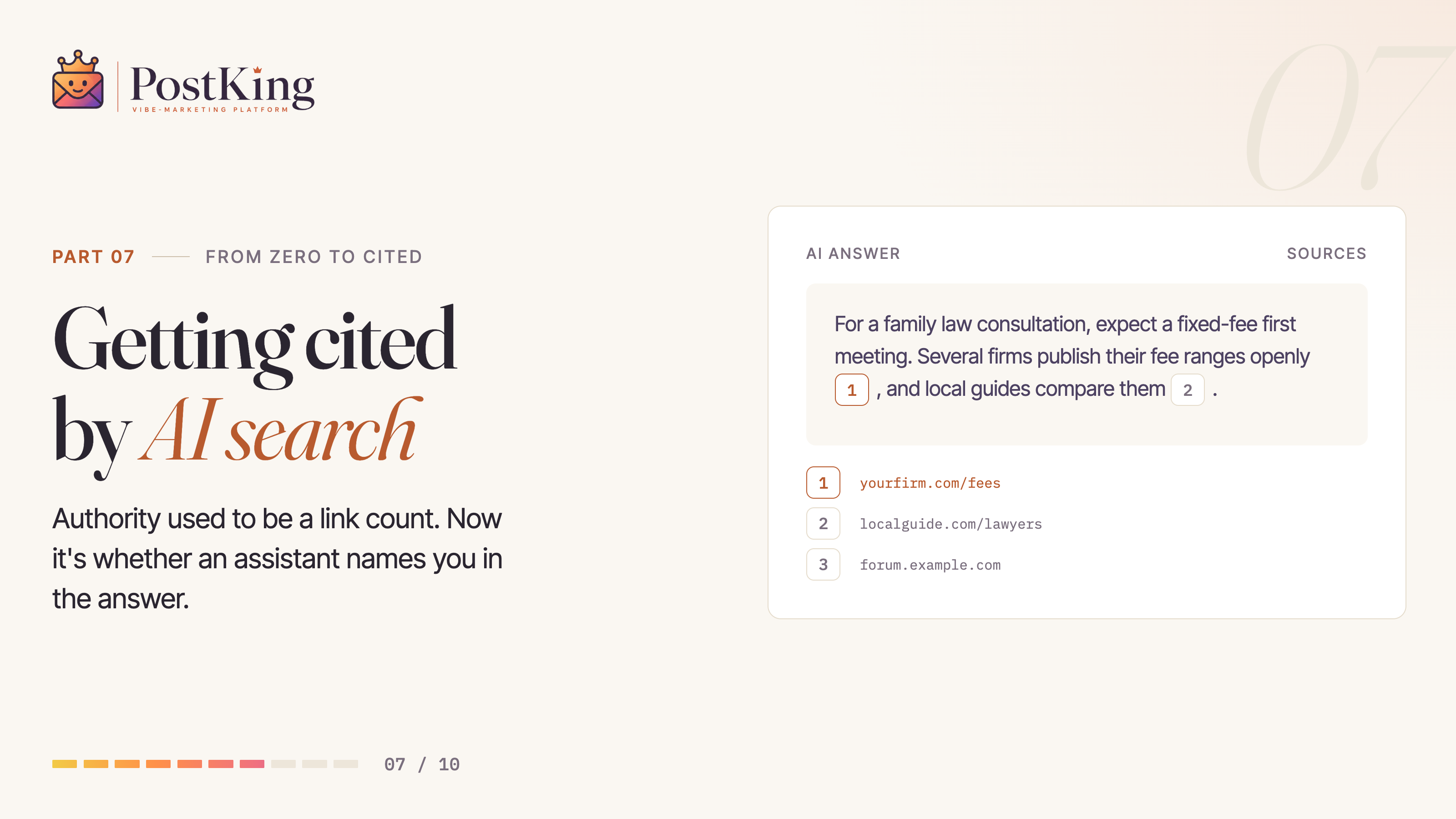 From Zero to Cited, Part 7: Getting Cited by AI Search. An AI answer citing a business website as its first source.